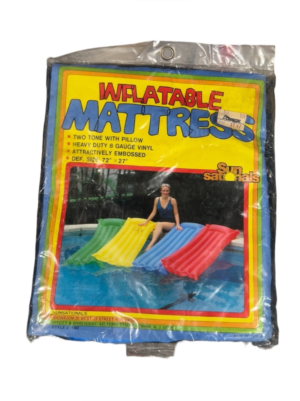 vtg Sun-sationals inflatable pool mattress 72 x 27 heavy-duty vinyl Blue NWT - Picture 1 of 5